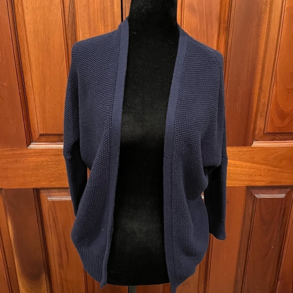 Theory Hyori Waffle Knit Cardigan Cashmere Blend Small Tall Navy Blue